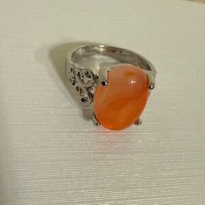 Elegant Silver Boho Ring -Coral Gemstone Women’s Stone Ring